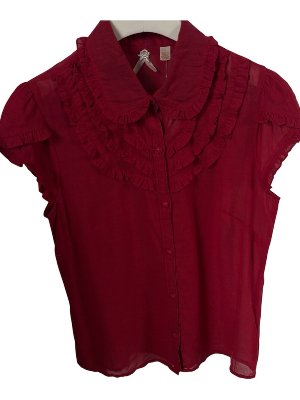 NWT Anthropologie | Maeve Sheer Rouge Short Sleeve Dress Rouge Blouse - Size 8